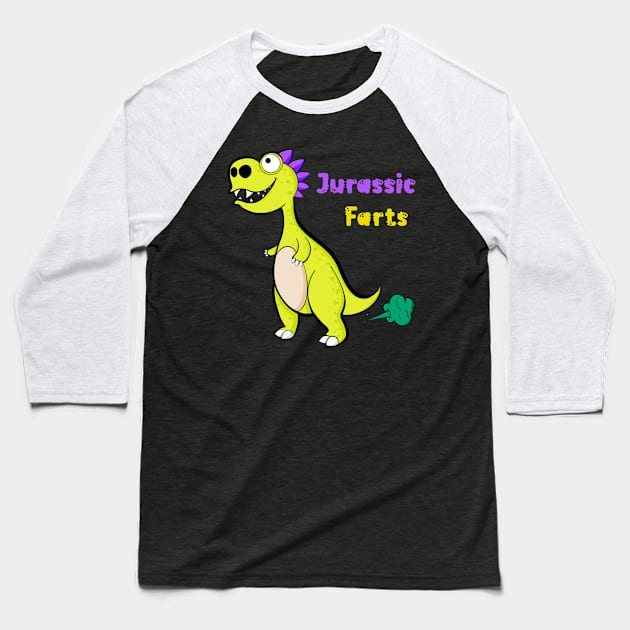 Jurassic Farts Baseball T-Shirt by Art by Nabes